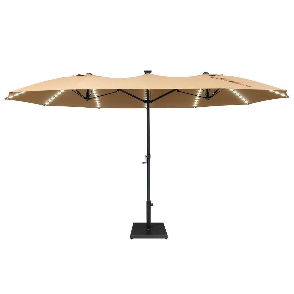 15 ft. x 9 ft. Solar Powered Market Patio Umbrella with Base and Crank Tiltable Outdoor Table Sun Umbrella in Tan Brown price history on PriceWatchPro