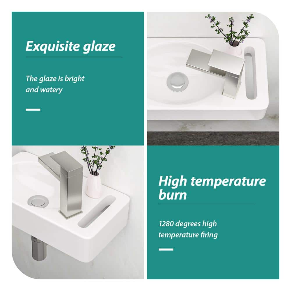 15.75'' White Ceramic Rectangle Wall Mount Bathroom Sink