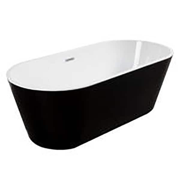grossag 59 in. x 31.1 in. Soaking Bathtub with Freestanding Flatbottom Center Drain in Black