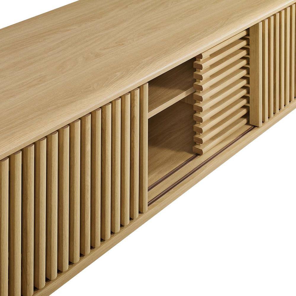 Oak 59" TV Stand with Slatted Sliding Doors
