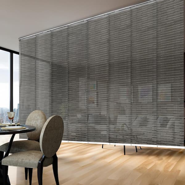 EMOH Ornate Sable 130 in.- 175 in. W x 94 in. L Adjustable 8-Panel Black Double Rail Panel Track with 23.5 in. Slates
