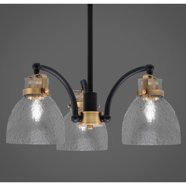 Unbranded Decatur 3-Light Matte Black and Brass Cluster Chandelier for Dinning Table w/6 in. Smoke Bubble Glass No Bulbs Included