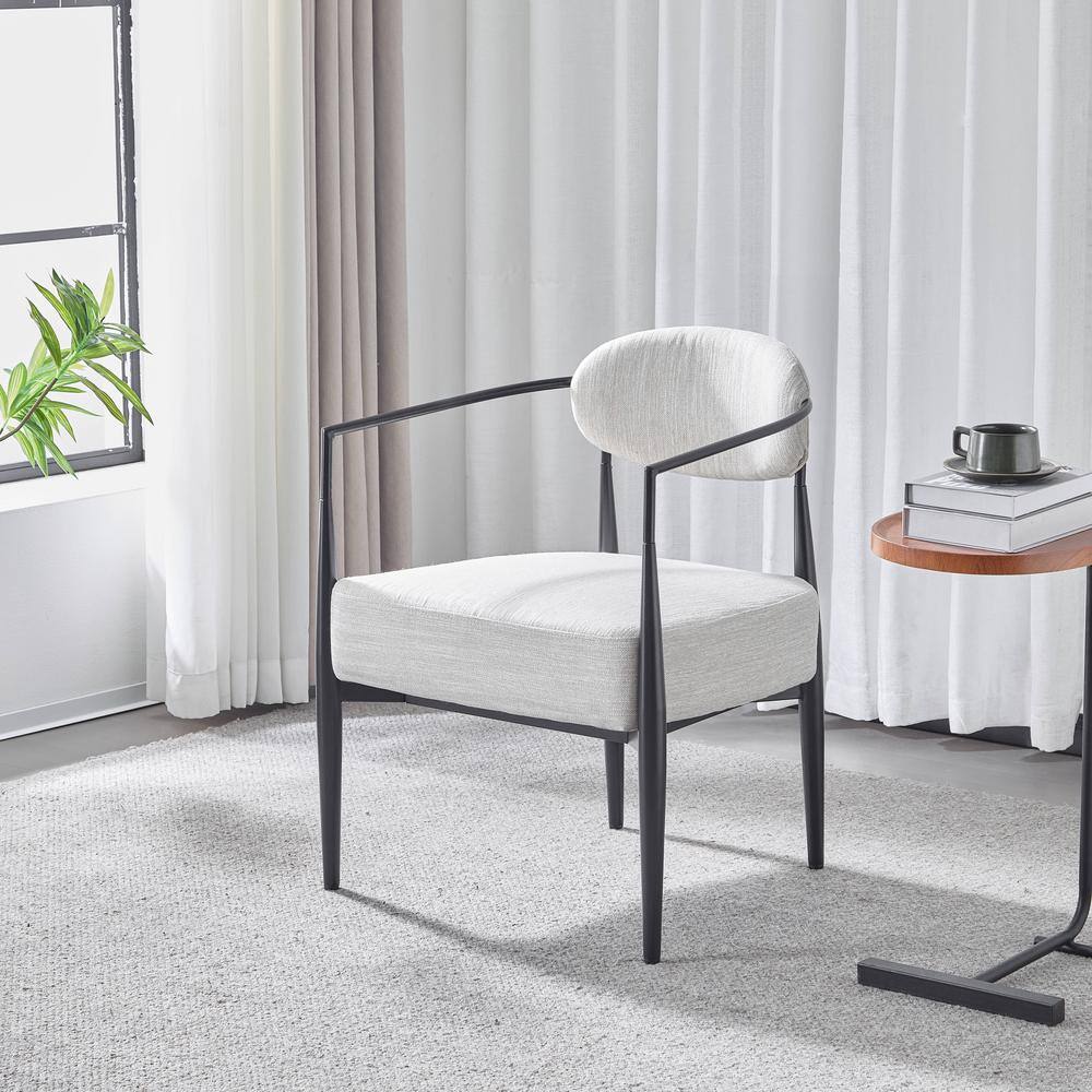 Draxiel Beige + Black Modern Upholstered Accent Chair, Iron Frame