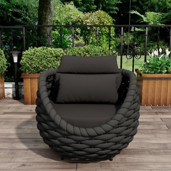 TWT Bird's Nest 4-Piece Black Aluminum Hand-Woven Patio