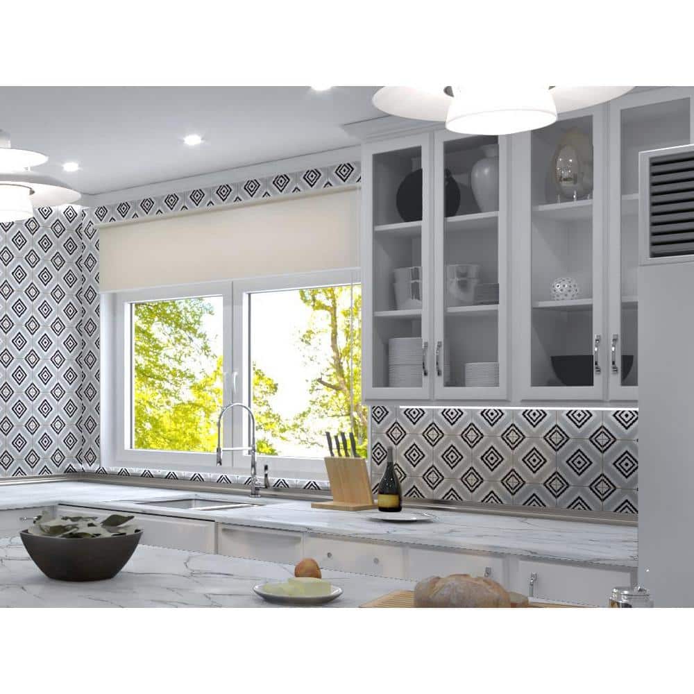 Lucia 8" Black and Gray Porcelain Patterned Tile