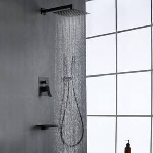 Karl 1-Spray Patterns 10 in. Wall Mount Rainfall Dual Shower Heads with Tub Faucet Anti-Microbial Nozzles in Black