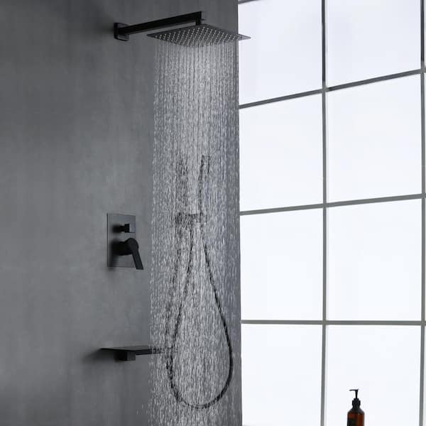 Juno Stylish Wall Mount Black Polished Rain Shower Head with Hand Shower JS6112