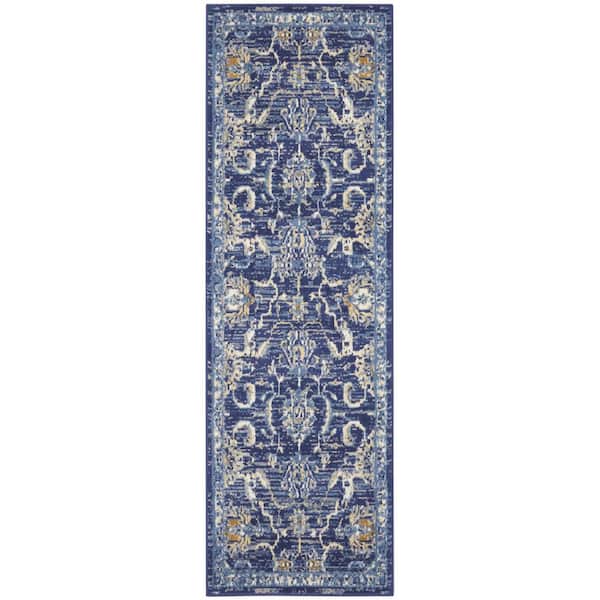 2 ft. x 8 ft. Blue Oriental Washable Runner Area Rug