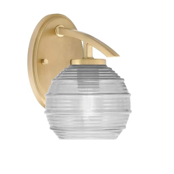 Unbranded Siena 6 in. 1-Light New Age Brass Sconce with 6 in. Clear Ribbed Glass Shade No Bulb Included