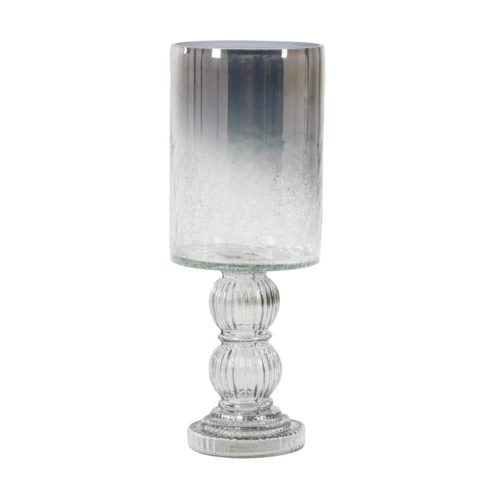 Elegant 16" Black and Smoky Gray Glass Hurricane Candle Lantern