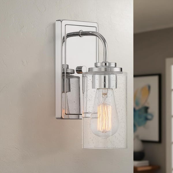 Designers Fountain Logan 4.5 in. 1-Light Chrome Classic Wall Sconce with Clear Seedy Glass Shade