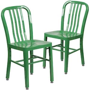 Metal Outdoor Dining Chair in Green (Set of 2)