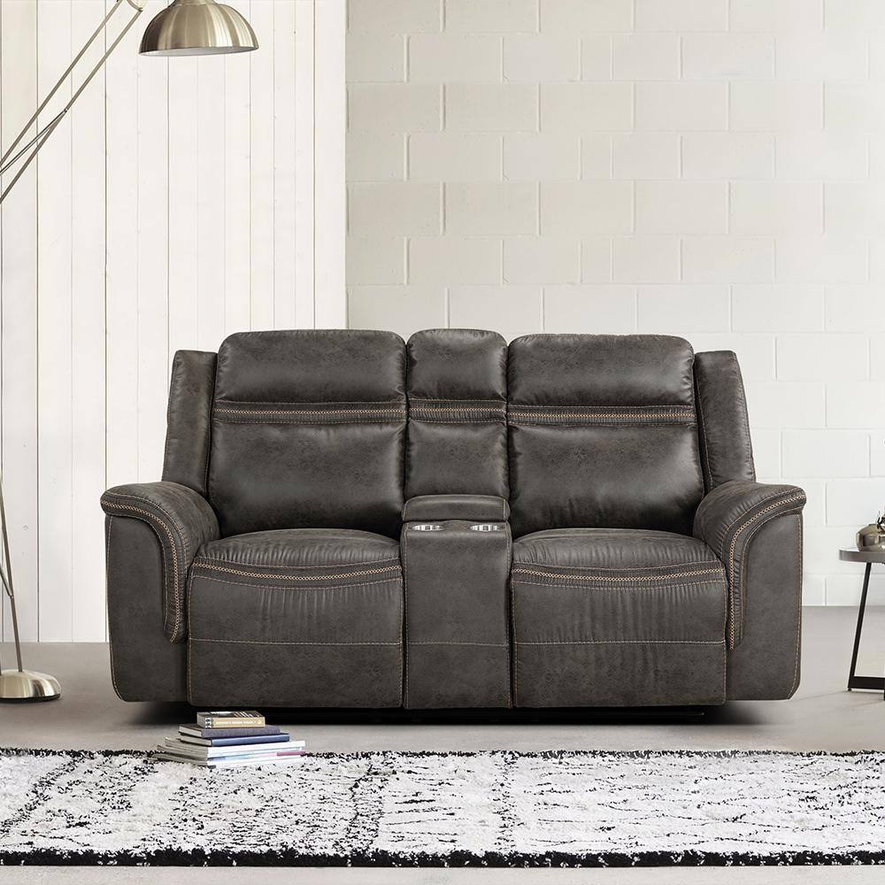 Jarita 77.5 In. W Brown Microfiber Double Reclining Loveseat With ...