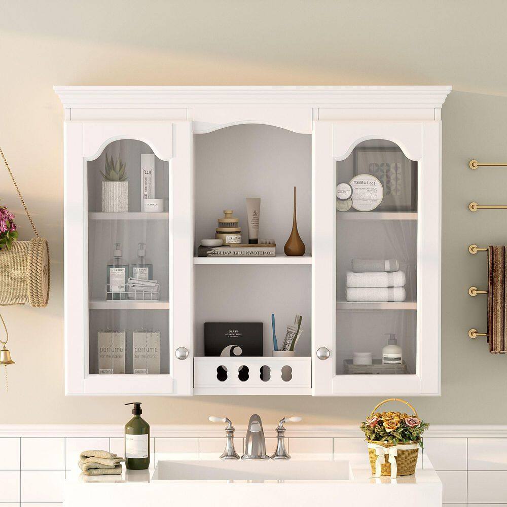 35 in. W x 28 in. H Rectangular MDF Wood Surface Mounted Medicine Cabinet with Mirror in White price history on PriceWatchPro