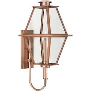 1-Light Antique Copper Outdoor Lantern Bradshaw Clear Glass Transitional Medium Wall Sconce No Bulbs Included