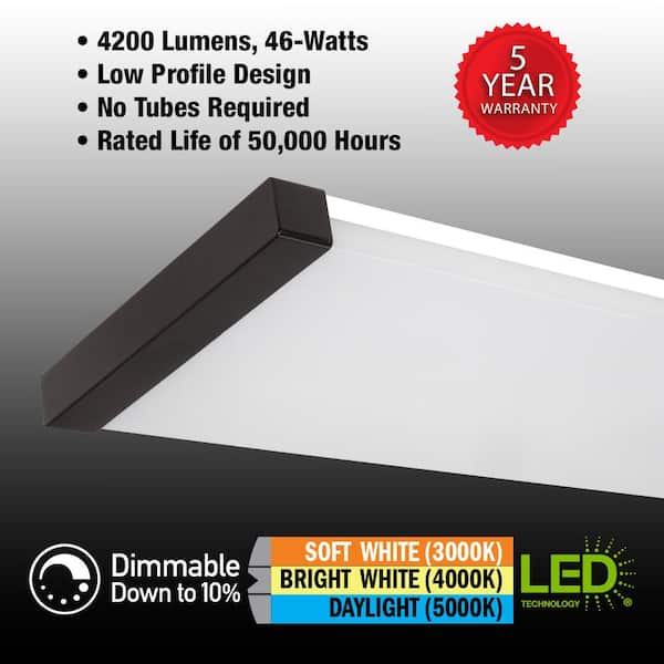 48 in. x 10 in. 4200 Lumens 46-Watt Adjustable CCT Modern LED Kitchen Light Panel 120V Matte Black End Caps Dimmable