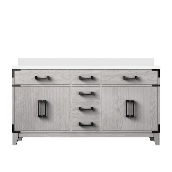 Fossa 60 in W x 22 in D White Oak Double Bath Vanity with White Quartz Top