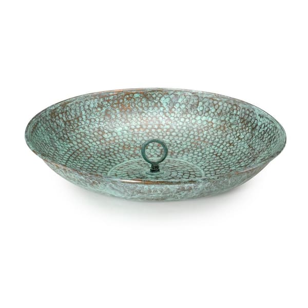 Good Directions 100% Blue Verde Pure Copper Rain Chain Basin, Large 16-1/2 in. Dia., 4 in. High, Hand Hammered Design