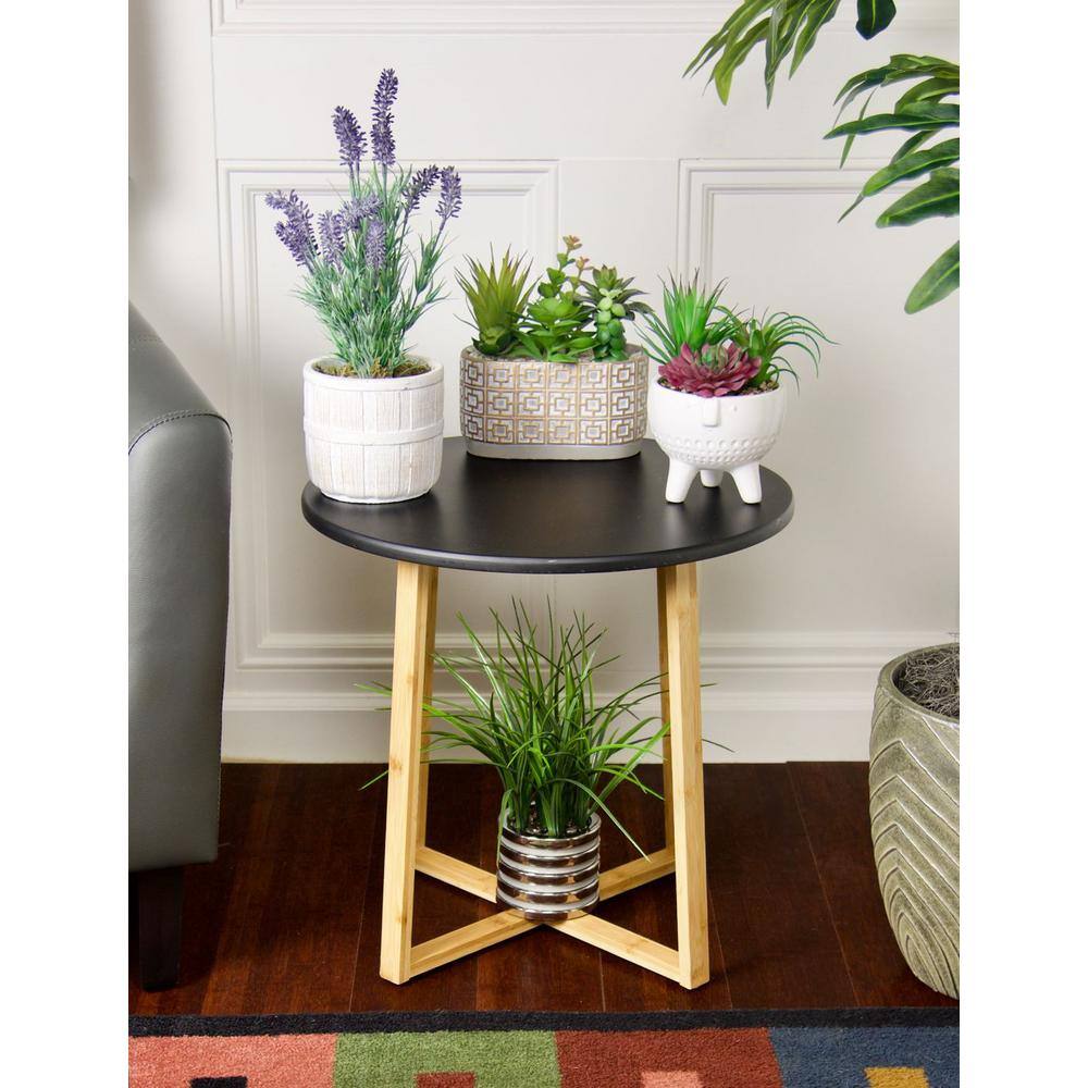 Black Round Bamboo Frame End Table with MDF Top