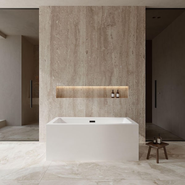 Melody 59.5 in. Acrylic Flatbottom Bathtub in White with Matte Black Trim