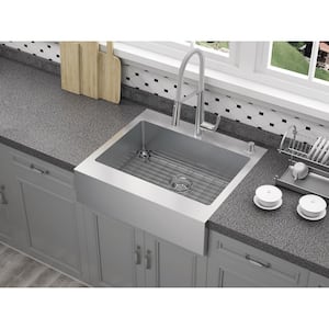 Retrofit Drop-In Stainless Steel 27 in. 2-Hole Single Bowl Flat Farmhouse Apron Front Kitchen Sink