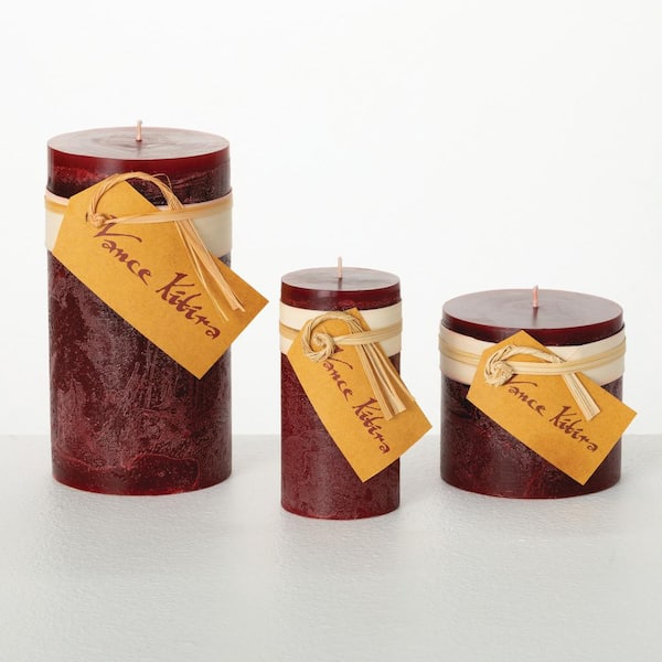 Vance Kitira 6 in. 4 in. and 3.25 in. Wine Timber Pillar Candles - (Set of 3)