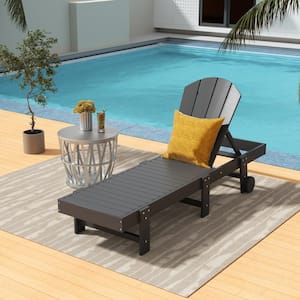 Laguna Gray HDPE Plastic Outdoor Adjustable Adirondack Chaise Lounger With Wheels