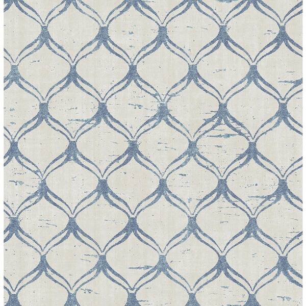 Chesapeake Bowery Blue Ogee Paper Strippable Roll Wallpaper (Covers 56.4 sq. ft.)