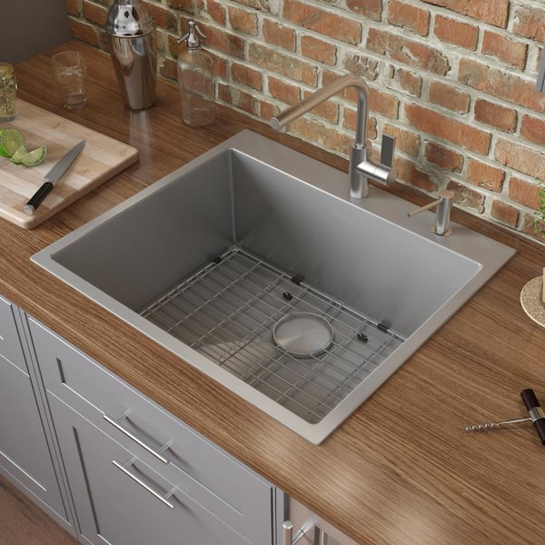 Tirana Pro 24 in. Drop-in Topmount SIngle Bowl 16-Gauge Stainless Steel Kitchen Sink with Rounded Corners
