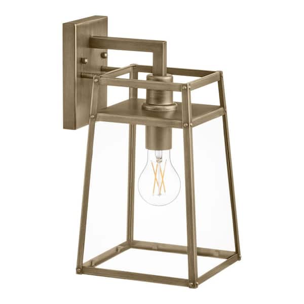 Hampton Bay Grantsdale 13.71 in. Vintage Brass Hardwired Outdoor Wall Lantern Sconce with No Bulbs Included