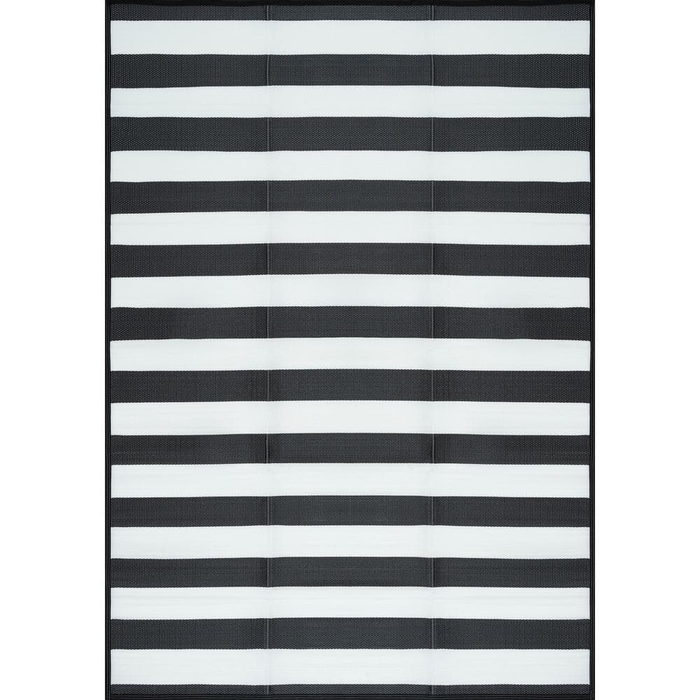 Reviews for Tayse Rugs Luna Black 5 ft. x 7 ft. Stripes Indoor/Outdoor ...