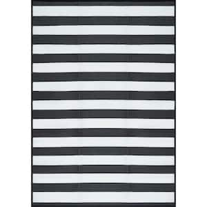 Luna Black 5 ft. x 7 ft. Stripes Indoor/Outdoor Area Rug