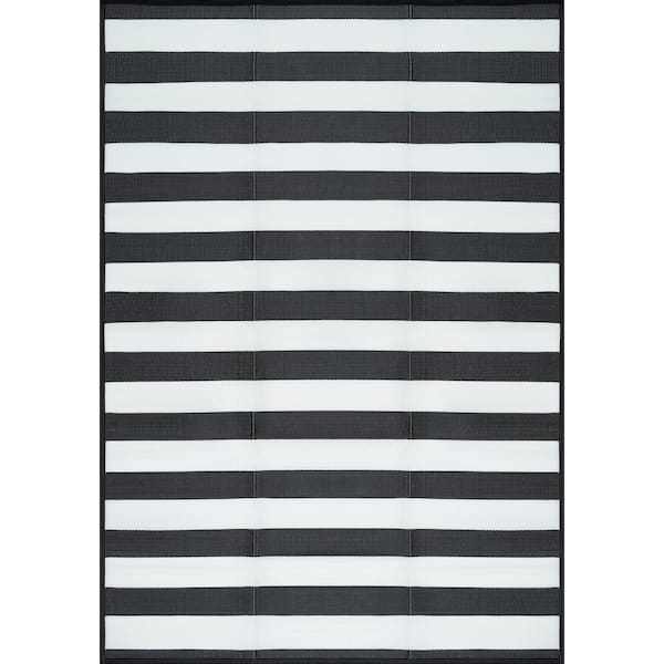 Luna Black 8 ft. x 10 ft. Stripes Indoor/Outdoor Area Rug