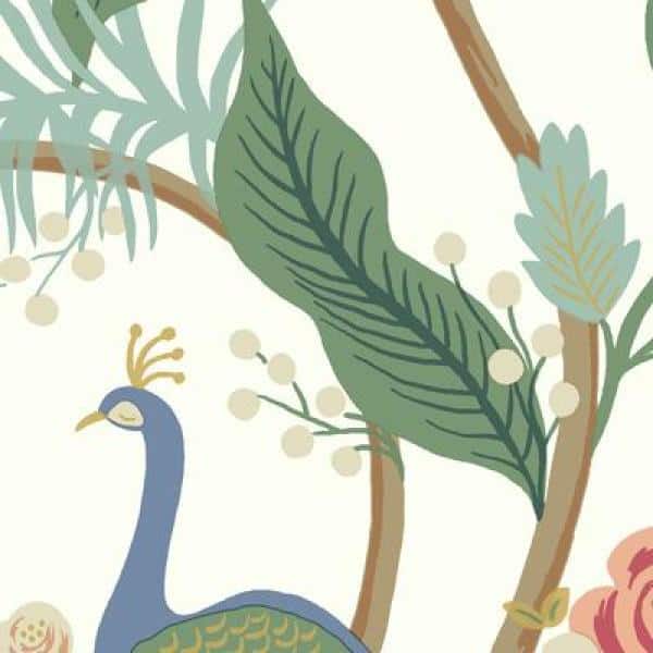 Emerald Peacock & Floral 27' x 27" Chinoiserie Wallpaper Roll