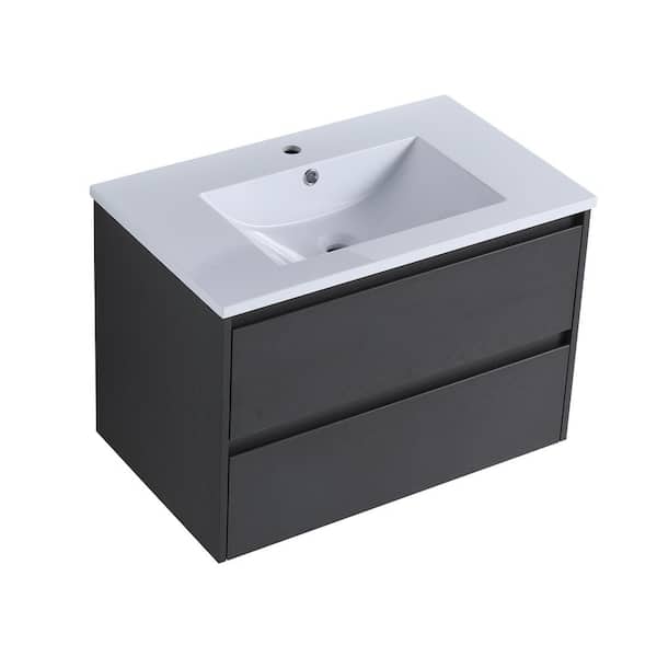 ANTFURN 18.20 in. W x 29.50 in. D x 20.50 in. H Floating Bath Vanity in Mountain Grain Grey with White Ceramic Top