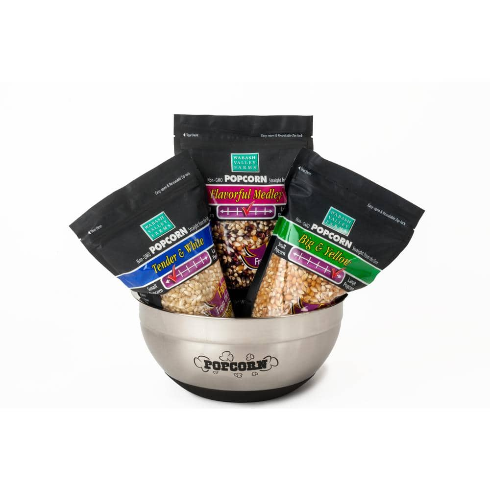 Wabash Valley Farms 8 Qt 4 Piece Popcorn And Serving Bowl Set With 6 Lb Gourmet Popcorn Kernels 