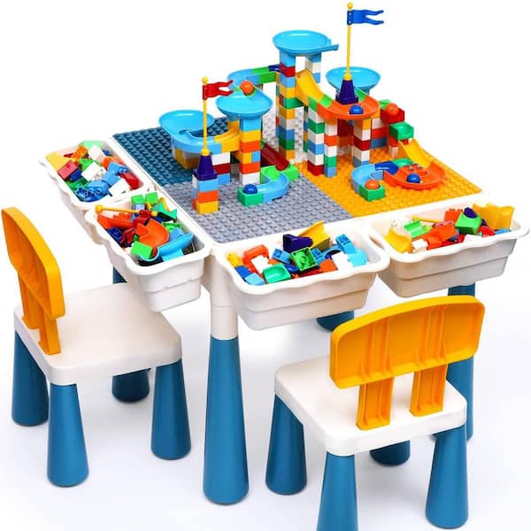 Angel Sar 152-Piece Square Plastic Top Blue Kids Activity Table & Chair Sets, Learning Play Table Toys for Toddler