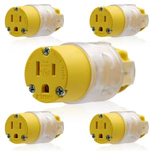 Lighted 15 Amp 125-Volt NEMA 5-15R 2 Pole 3 Wire Grounding Straight Blade Connector, Yellow (5-Pack)