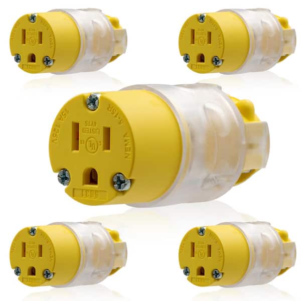 ELEGRP Lighted 15 Amp 125-Volt NEMA 5-15R 2 Pole 3 Wire Grounding Straight  Blade Connector, Yellow (5-Pack) EC31L-0705 - The Home Depot
