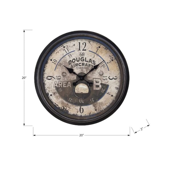 Antique Brown Analog Plastic Vintage Aviator Print Wall Clock