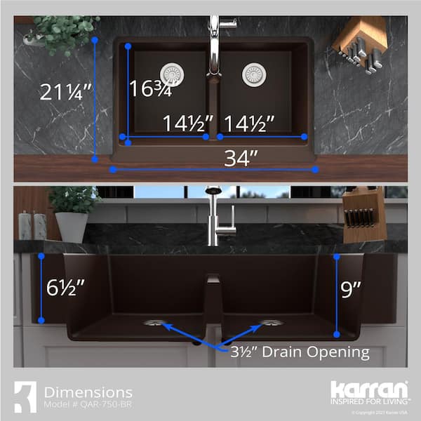 Karran Retrofit Farmhouse Apron Front Quartz Composite 34 in. Double Bowl Kitchen  Sink in Grey QAR-750-GR - The Home Depot