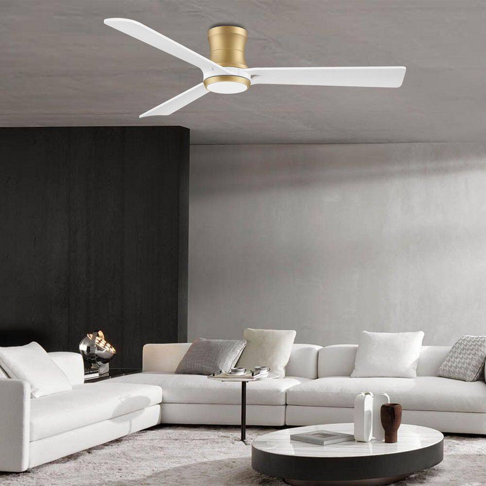 52 in. Gold White Smart Outdoor Indoor Ceiling Fan w/ LED Light Flush Mount Wood Blades APP/Voice/Remote Low Profile DC price history on PriceWatchPro