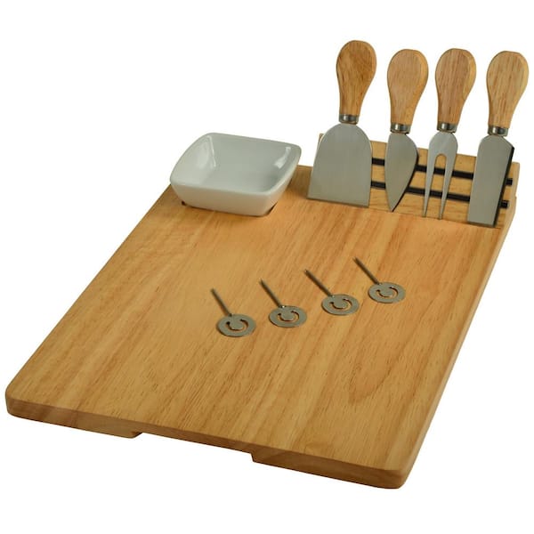 Natural Bamboo Cheese Serving Board w/2 cups, 4 knives & 6 forks MEHF-MART  