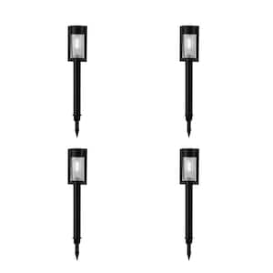 Clermont 15 Lumens Black LED Modern Outdoor Solar Bollard Path Light Set with Vintage Bulb (4-Pack)