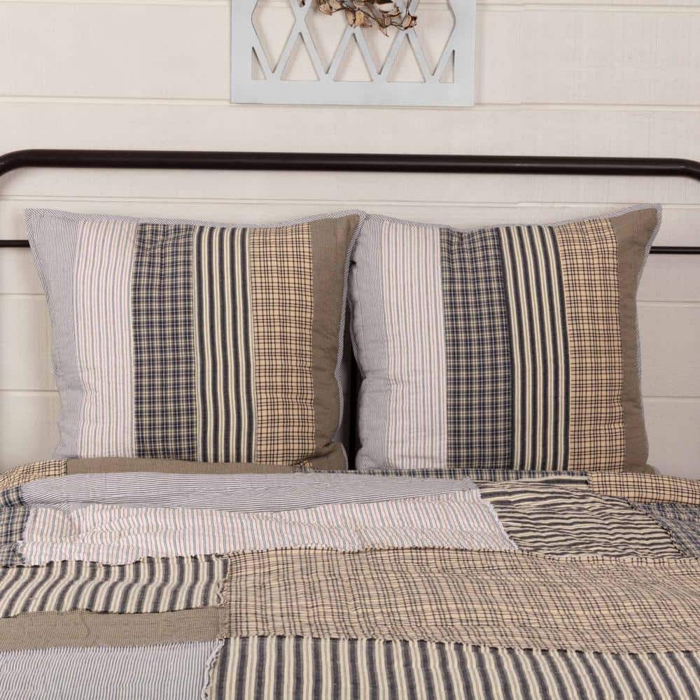 Ashmont Patchwork Cotton Euro Sham Set in Gray and Blue
