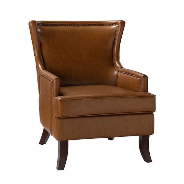 JAYDEN CREATION Benito Camel Mid-Century Modern Vegan Leather Arm Chair with Tapered Wood Legs and Ergonomic Design