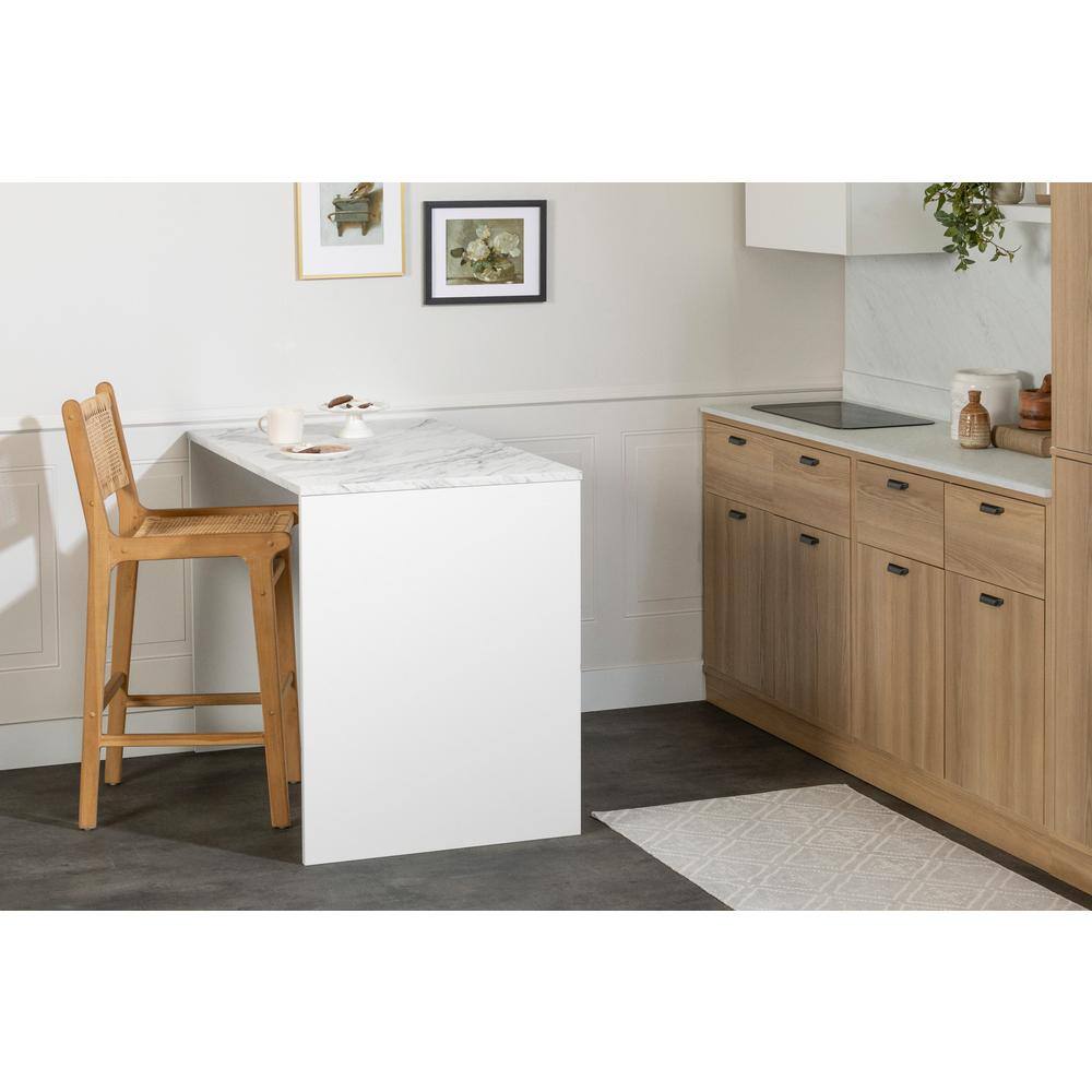 White Marble and White Kitchen Island with Storage and Drawers