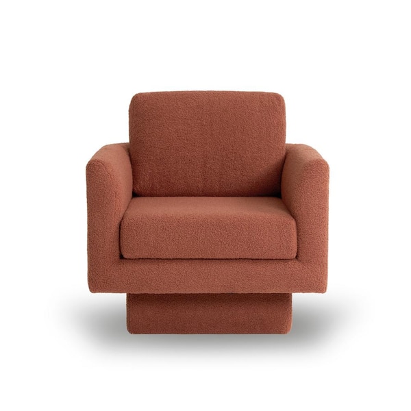 Unbranded Brick Red 360° Swivel Arm Chair Teddy Sherpa Round Accent Chair Thick Padded Single Lounge Sofa Velvet Barrel Chair