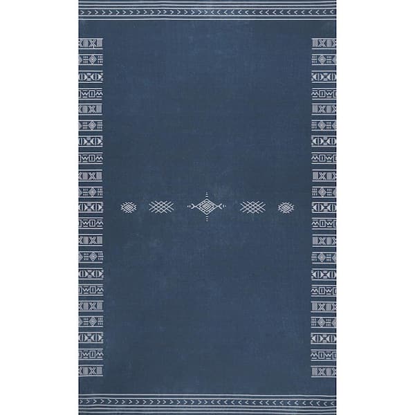 Arina Machine Washable Global Inspired Simplistic Tribal Navy 5 ft. x 8 ft. Indoor Area Rug