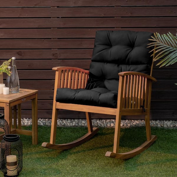 20 in. x 22 in. Black Tufted Outdoor High Back Dining Chair Cushion with Non-Slip String Ties